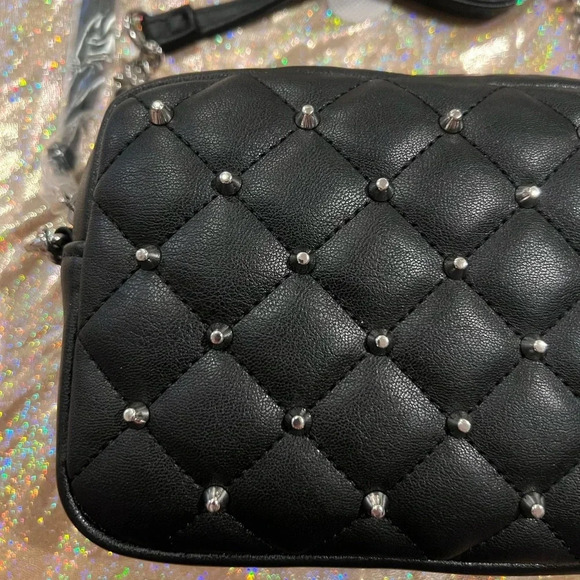 NWT Rebecca Minkoff Diamond Quilt Studded top zip crossbody, black w/silver NWT - Picture 9 of 9